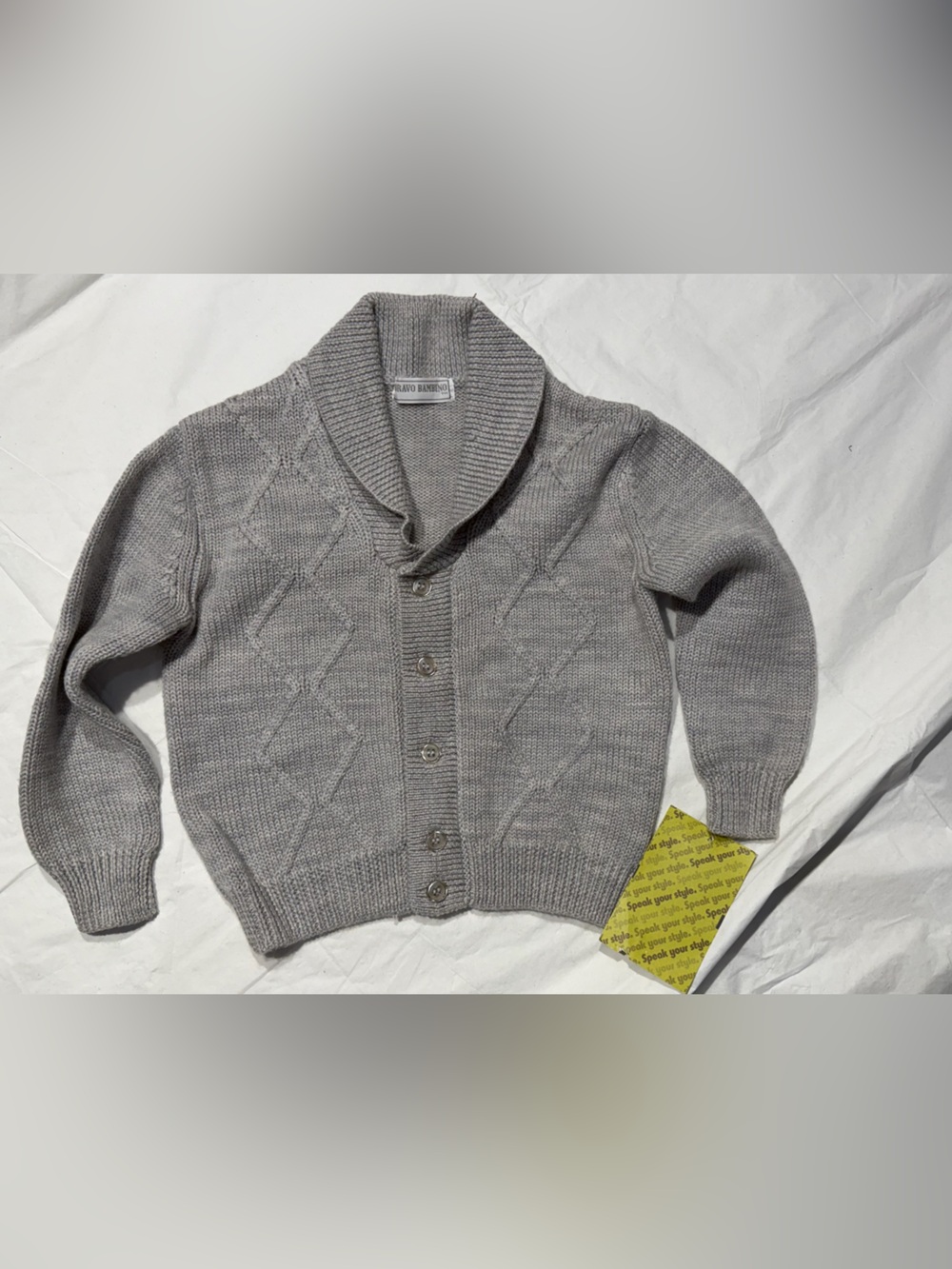 Bravo Bambino Shawl Collar Chunky Knit Cardigan - Light Gray